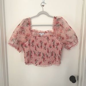 Forever21 Puff Sleeve sheer floral top